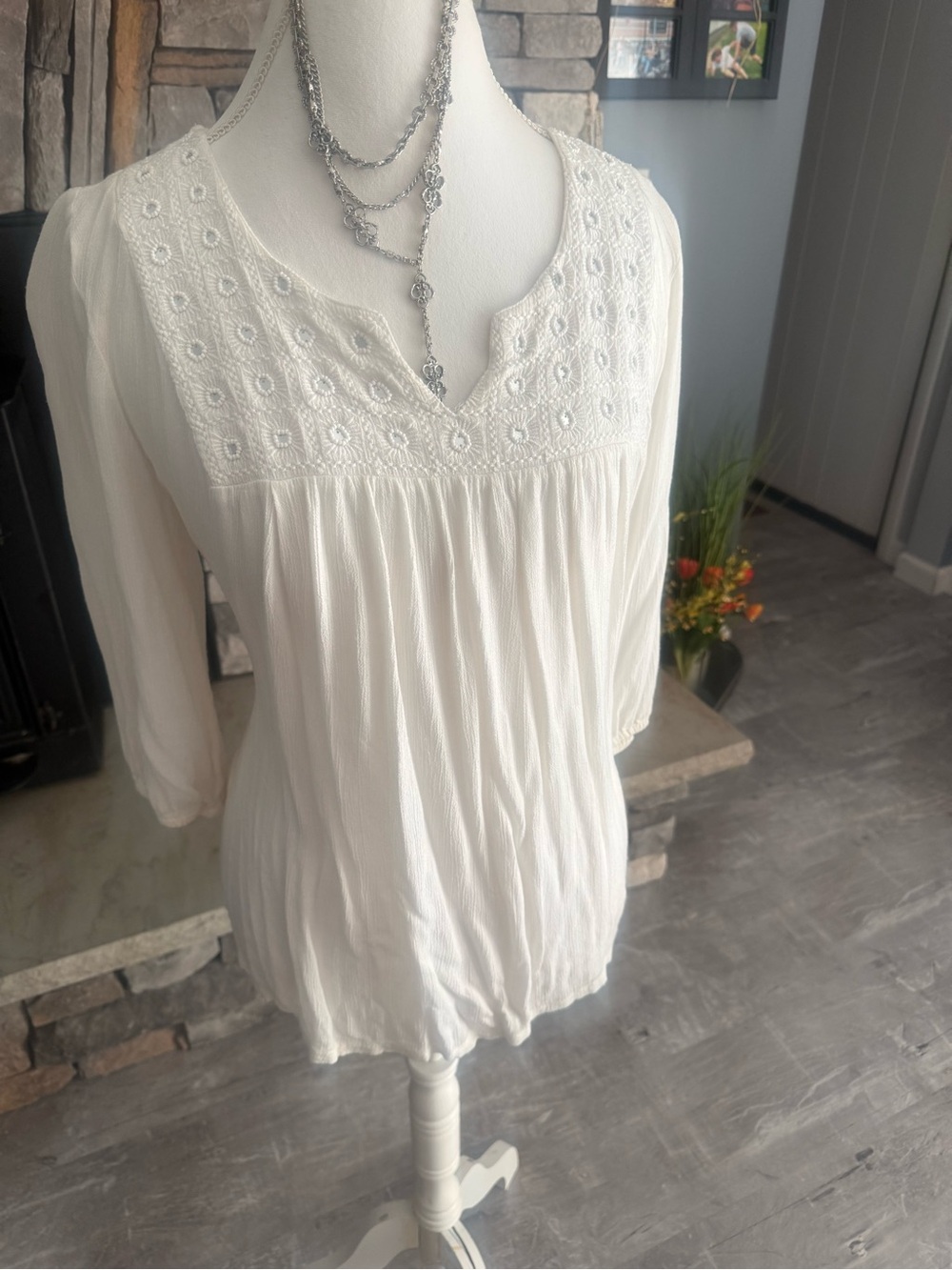 Style & Co. White Embroidered Peasant Tunic Top